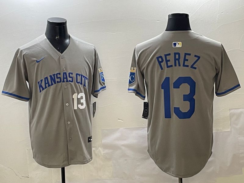 Men Kansas City Royals #13 Perez Grey Game 2025 Nike MLB Jersey style 3164->kansas city royals->MLB Jersey